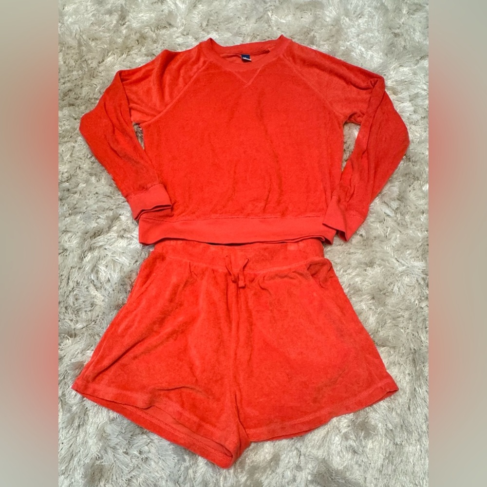 Old Navy Terry Cloth Crewneck Sweatshirt and Short Set in Watermelon